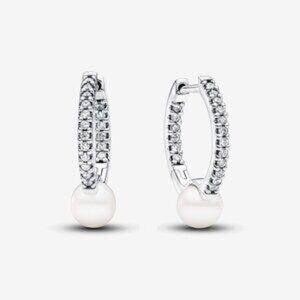 Treated Freshwater Cultured Pearl & Pav�� Hoop Earrings